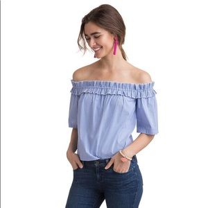 Vineyard Vines Off the Shoulder Poplin Stripe Top
